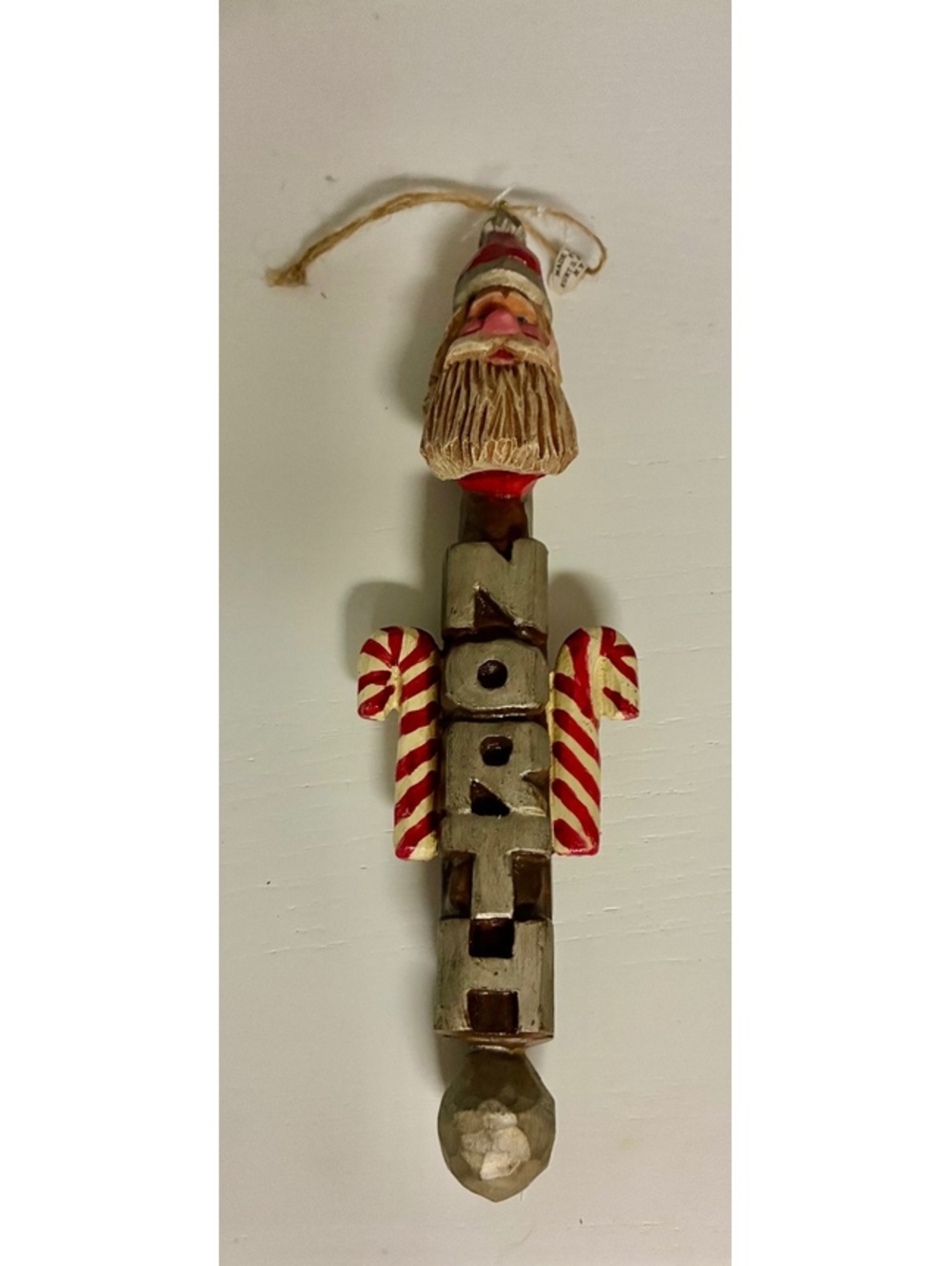Kurt S. Adler Santa "NORTH" Pole Wood Carved Look Christmas Tree Ornament